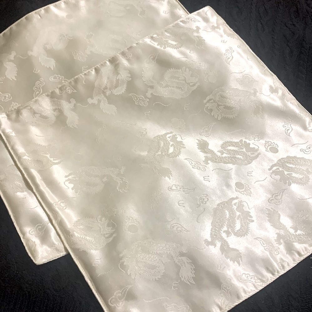 Pair Cream Dragon Thai Silk Pillow Covers 16 in square BRAND NEW!!!